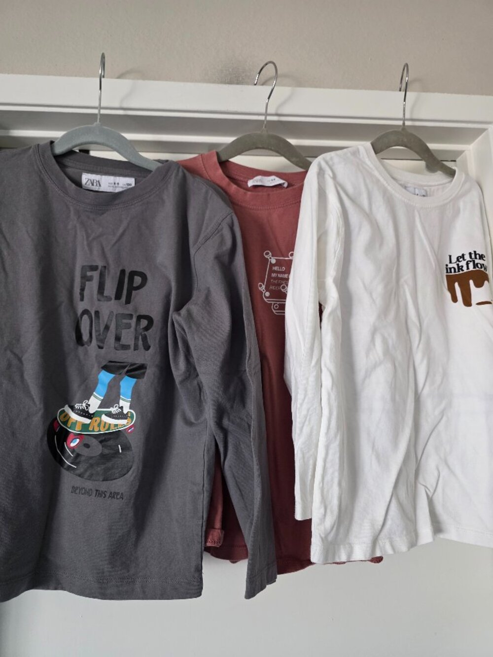 3 Zara Boy's Size 8-9 T-Shirts Tees Graphic Print Skate Ink Cotton Long Sleeve